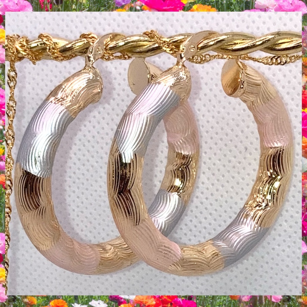 White Yellow Rose Gold Chunky Hoop Earrings Retro Style Jewelry